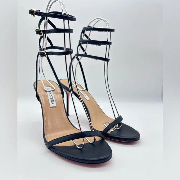 Aquazzura Essence Sandal 3 Buckle 85 black Leather , size 37.5 - Picture 2 of 10